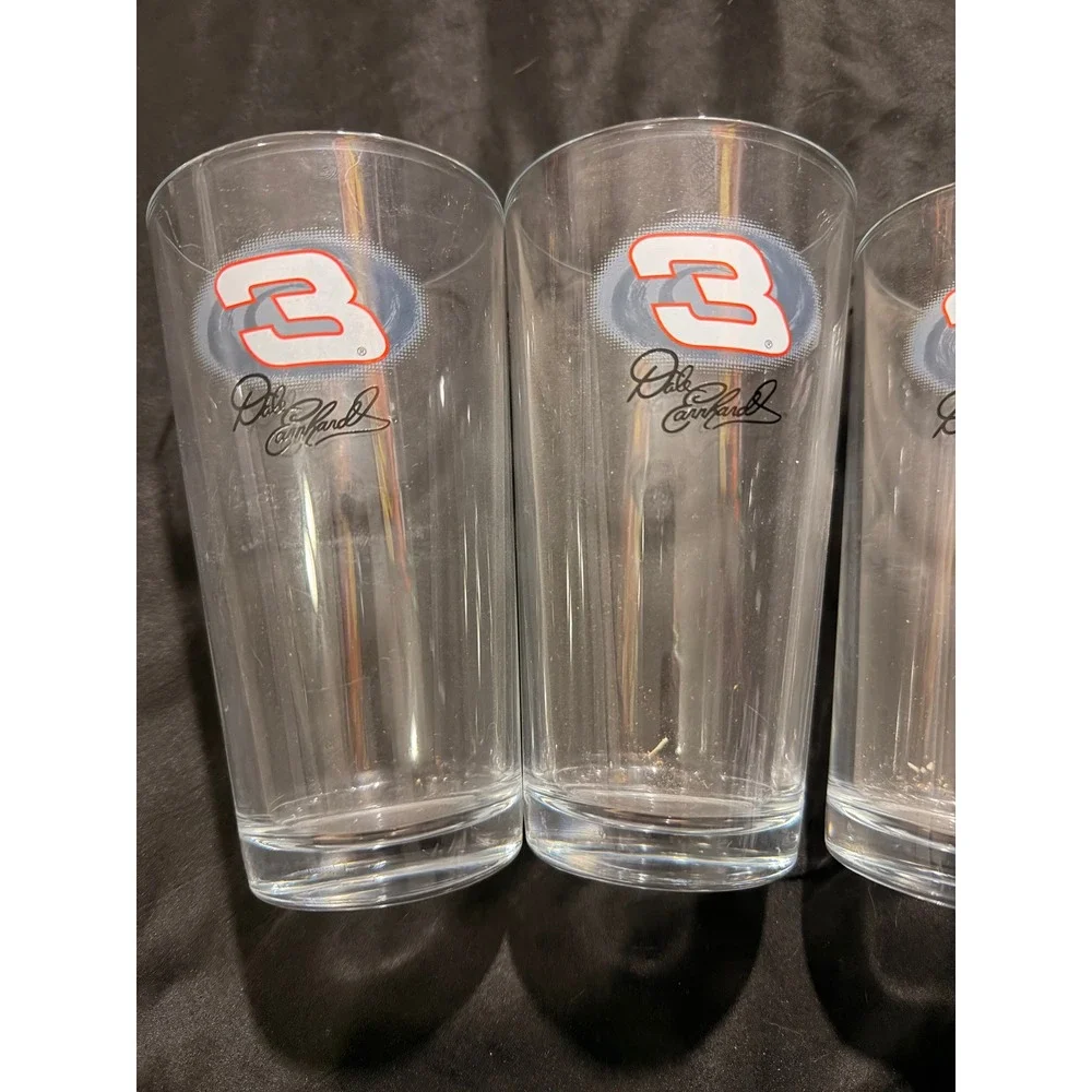 Dale Earnhardt Sr 3 Signature Pint Glasses Set of 4 NASCAR Racing Barware Clear